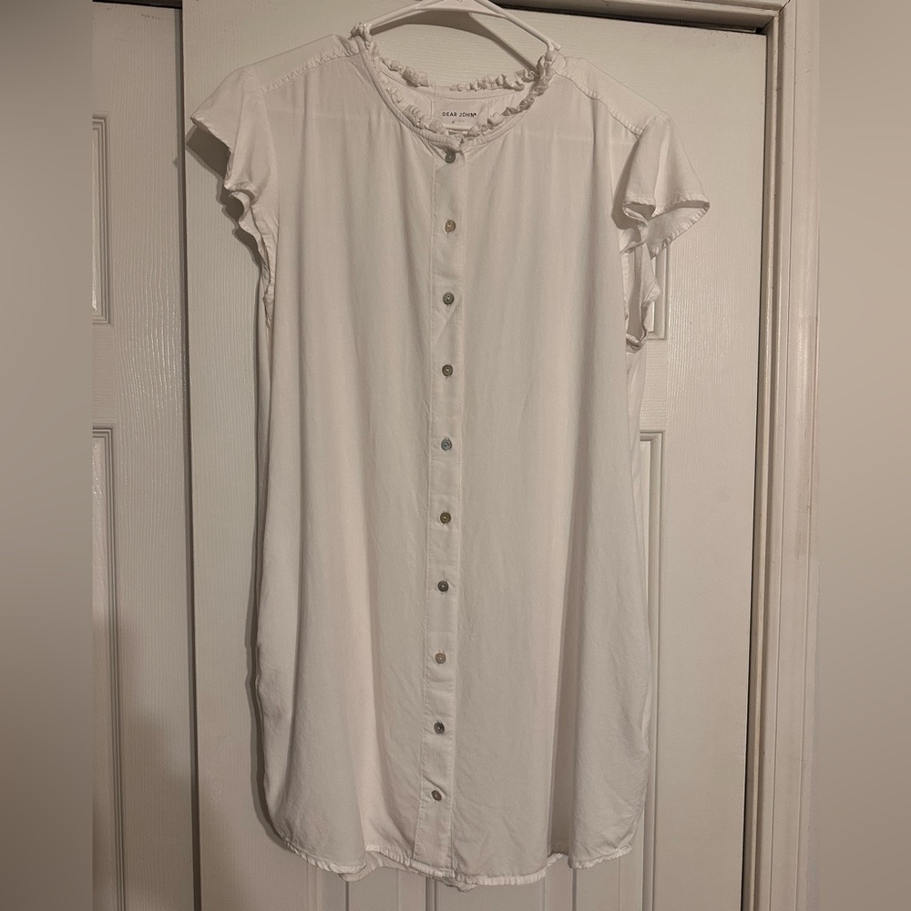 Dear John Cream Ruffled T-shirt Dress